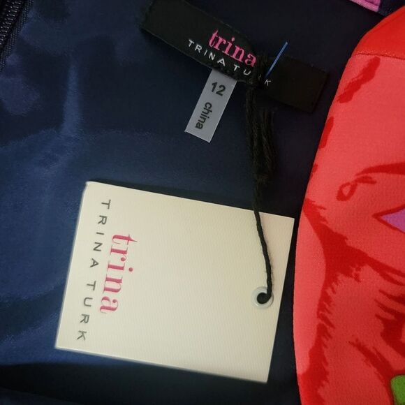 🆕️ Trina Turk Kanan Square Neck Ruffle Sleeve Shift Dress Red Pink Poppy Floral - Picture 10 of 12